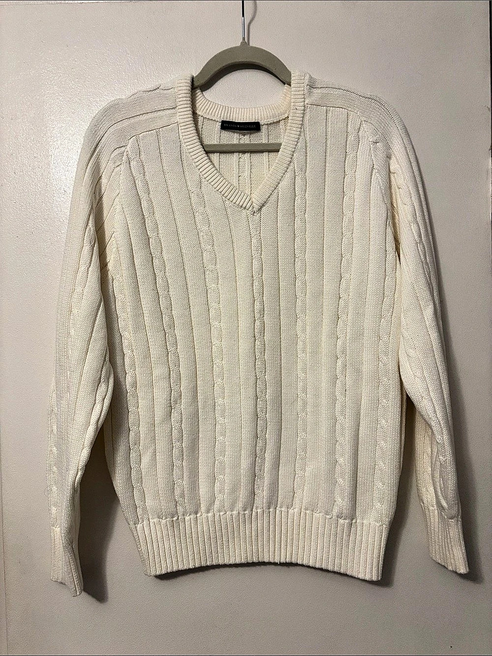 Brandy Melville Ida Cotton Cable Knit V-Neck Sweater Cream